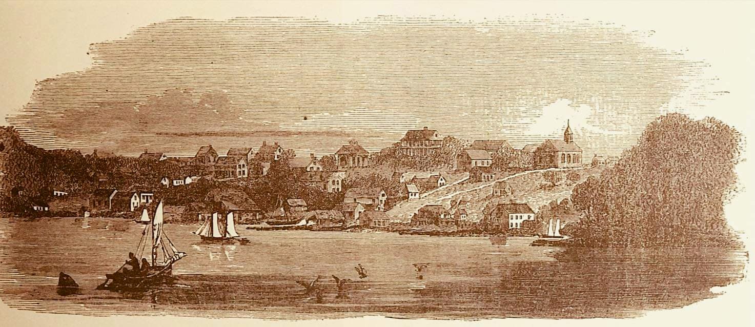 An 1850s engraving of the harbor at Monrovia, Liberia