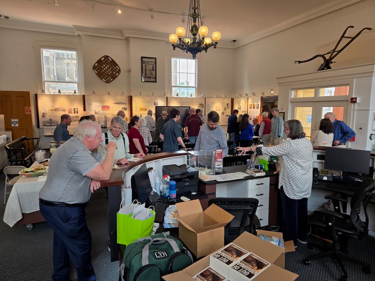 Audience at the Out of Virginia book launch and signing at the Old Courthouse / City Museum, April 12, 2026