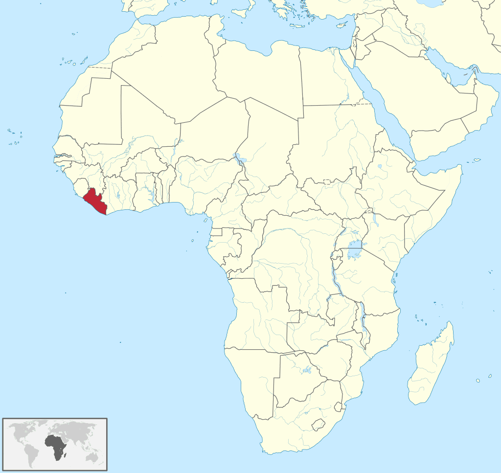 Map of Africa highlighting Liberia on the West Coast